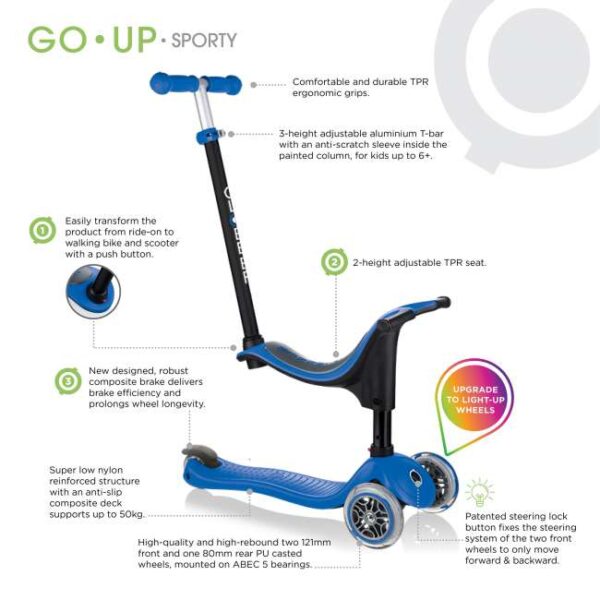 Globber Scooter Go-Up Sporty Deep Pink 4in1 - Image 2