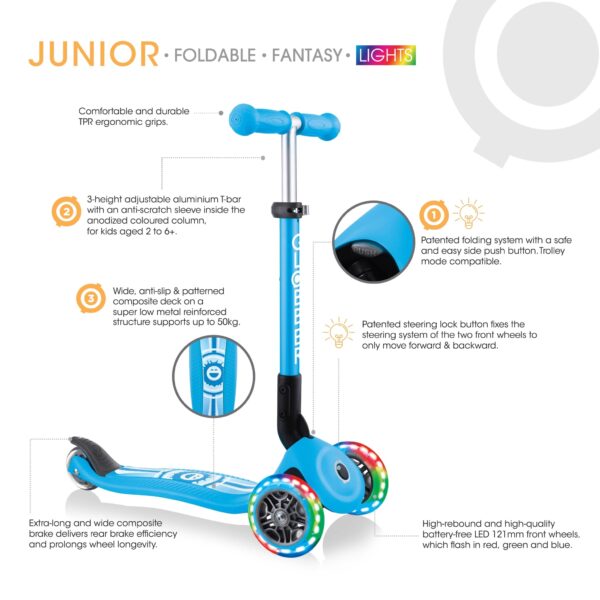 Globber Scooter Junior Foldable Fantasy Lights Racing Navy Blue - Image 2