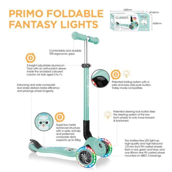 Globber Scooter Primo Foldable Fantasy Lights  Βuddy Mint - Image 2